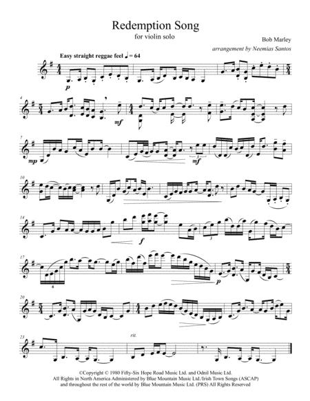 Redemption Song For Violin Solo Sheet Music