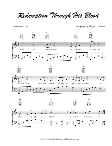 Free Sheet Music Redemption Through His Blood Bible Verse Song