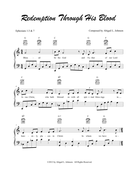 Redemption Through His Blood Bible Verse Song Sheet Music