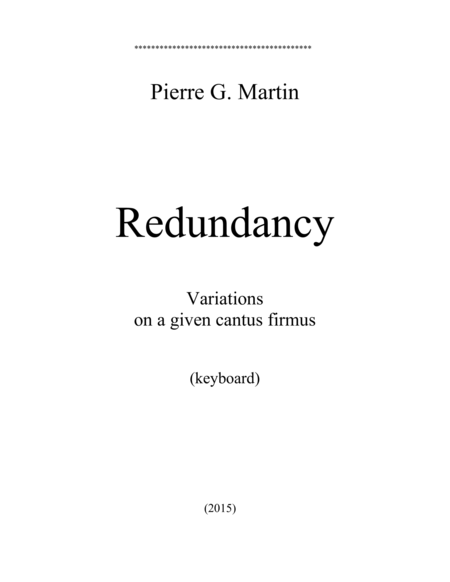 Redundancy Variations On A Given Cantus Firmus Keyboard Sheet Music