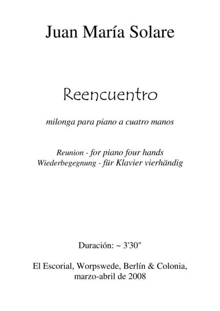 Reencuentro Piano 4 Hands Sheet Music