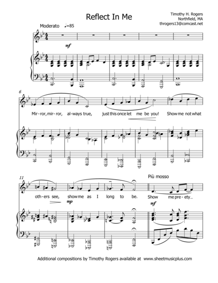 Reflect In Me From The Musical Molly And The Mirror Sheet Music