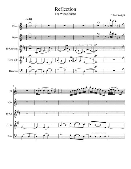 Reflection For Wind Quintet Sheet Music