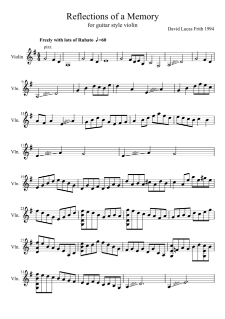 Free Sheet Music Reflections Of A Memory For Guitar Style Violin