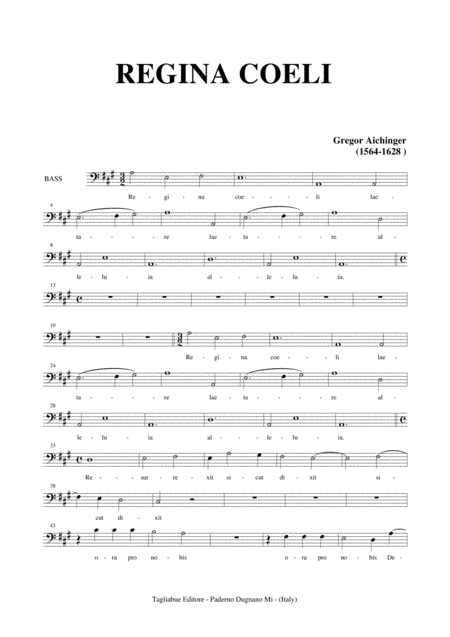 Free Sheet Music Regina Coeli Laetare G Aichinger Part For Bass