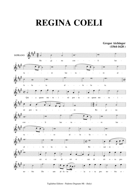 Free Sheet Music Regina Coeli Laetare G Aichinger Part For Soprano