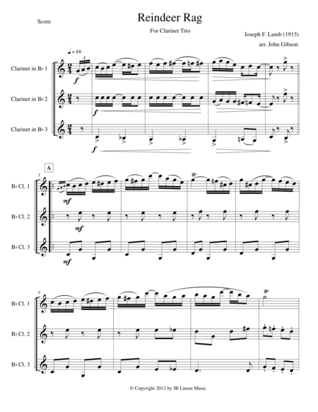 Reindeer Rag For Clarinet Trio Sheet Music