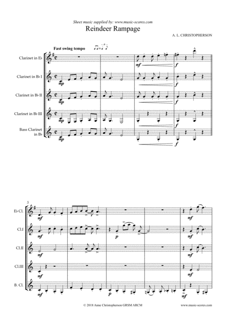 Free Sheet Music Reindeer Rampage Clarinet Quintet