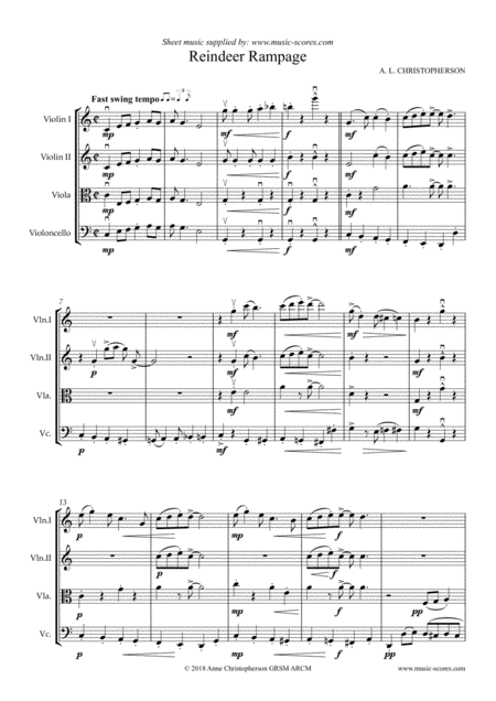 Free Sheet Music Reindeer Rampage String Quartet