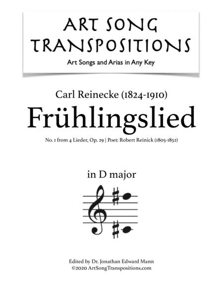 Free Sheet Music Reinecke Frhlingslied Op 29 No 1 Transposed To D Major