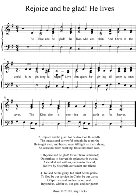 Rejoice And Be Glad He Lives A New Tune To A Wonderful Old Hymn Sheet Music