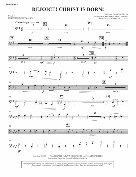 Rejoice Christ Is Born Trombone 2 Sheet Music