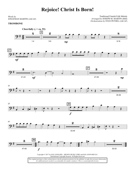 Rejoice Christ Is Born Trombone Sheet Music