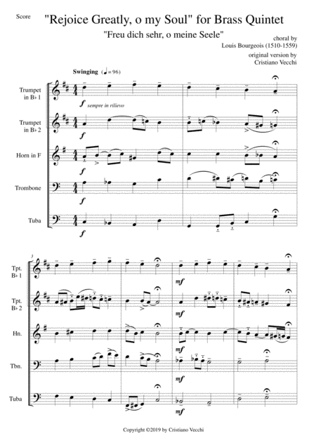 Rejoice Greatly O My Soul For Brass Quintet Sheet Music