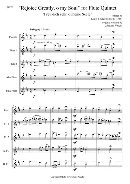 Rejoice Greatly O My Soul For Flute Quintet Sheet Music