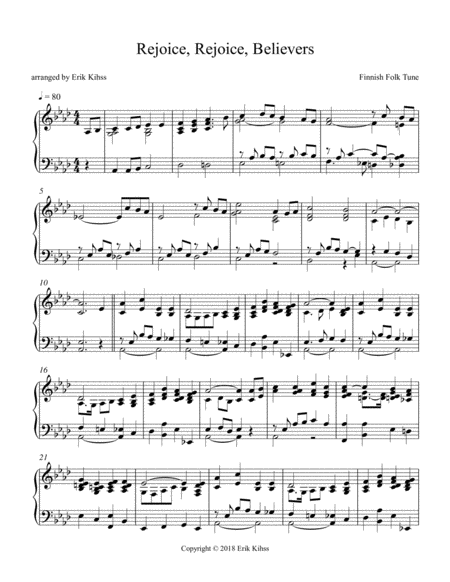 Rejoice Rejoice Believers A Piano Setting By Erik Kihss Sheet Music