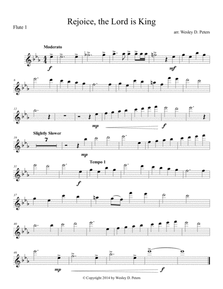 Free Sheet Music Rejoice The Lord Is King Flute Sextet
