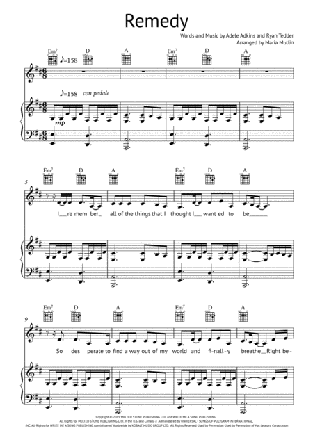 Remedy Piano Vocal Guitar Sheet Music