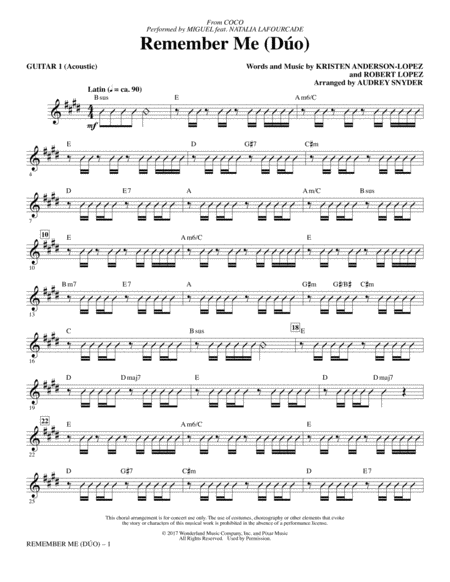 Remember Me Duo From Coco Arr Audrey Snyder Guitar 1 Sheet Music