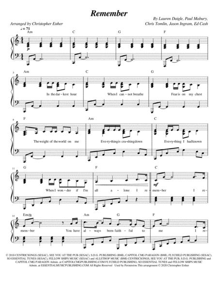 Free Sheet Music Remember Piano Lyrics Chords