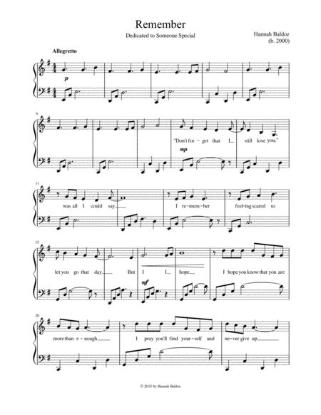 Free Sheet Music Remember With Lyrics Hannah Baldoz