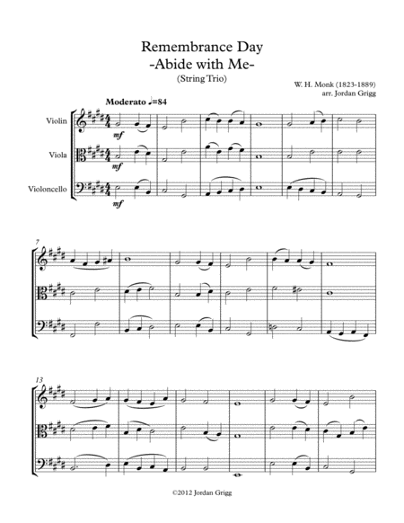 Remembrance Day Abide With Me String Trio Sheet Music