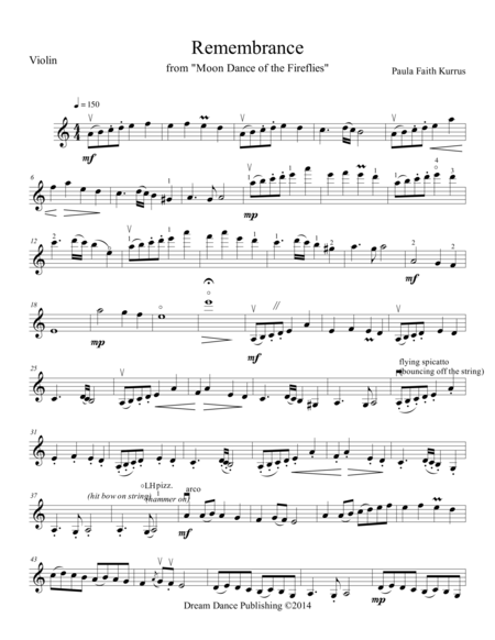 Remembrance From Moon Dance Of The Fireflies Violin Solo Part Sheet Music