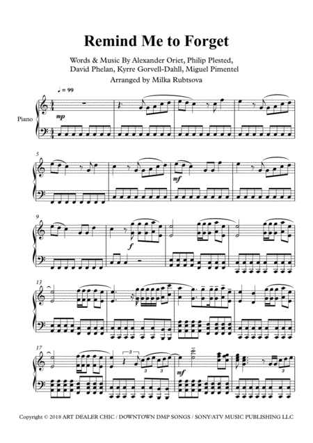 Free Sheet Music Remind Me To Forget