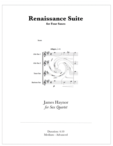 Free Sheet Music Renaissance Suite For Four Saxes