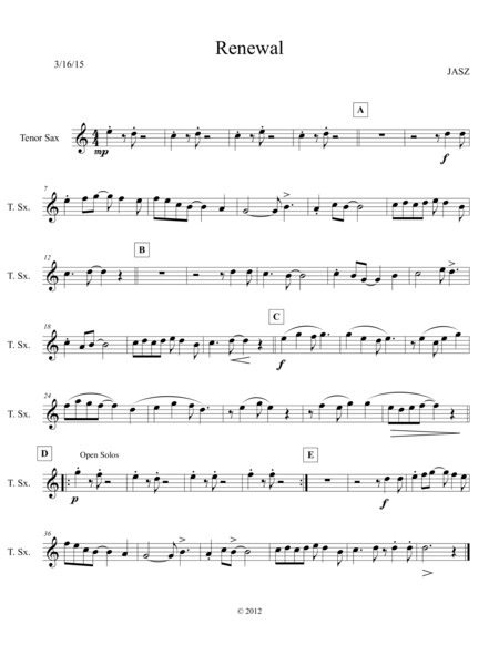 Renewal Tenor Sheet Music