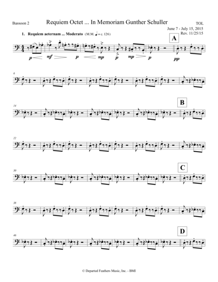 Requiem Octet In Memoriam Gunther Schuller 2015 For Flute Clarinet 2 Bassoons 2 Trumpets 2 Trombones Bassoon 2 Part Sheet Music