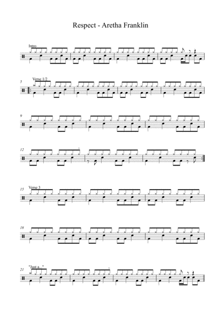 Free Sheet Music Respect By Aretha Franklin Drum Set
