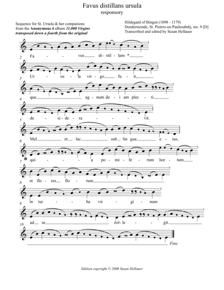 Free Sheet Music Responsory Favus Distillans Ursula From The Anonymous 4 Album 11 000 Virgins