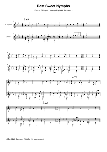 Rest Sweet Nymphs For Cor Anglais And Guitar Sheet Music