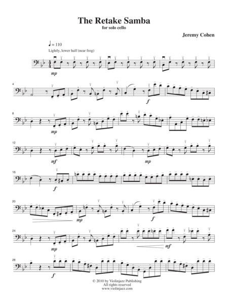 Free Sheet Music Retake Samba Solo Cello