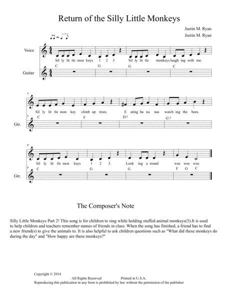 Return Of The Silly Little Monkeys Sheet Music