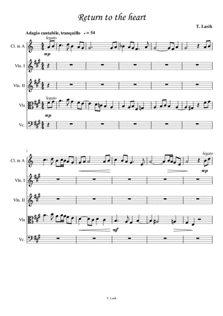 Free Sheet Music Return To The Heart For Clarinet In A And String Quartet