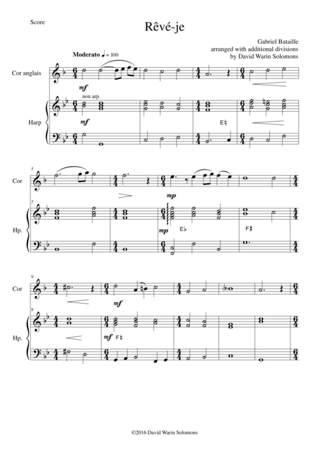 Free Sheet Music Reve Je For Cor Anglais And Harp