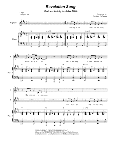 Revelation Song Duet For Soprano And Tenor Solo Sheet Music