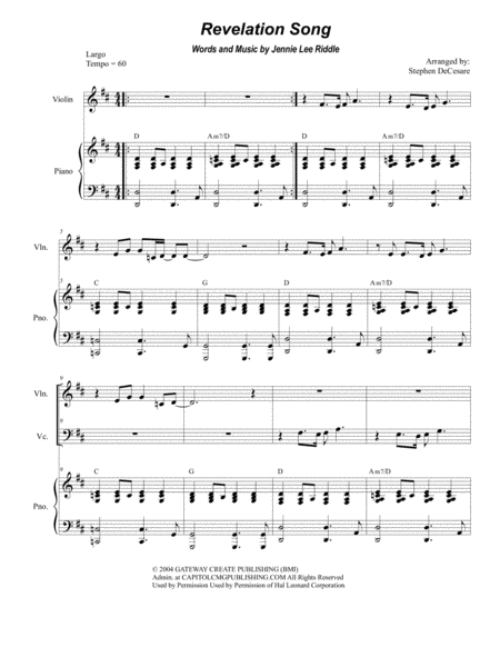 Revelation Song Duet For Violin And Cello Sheet Music