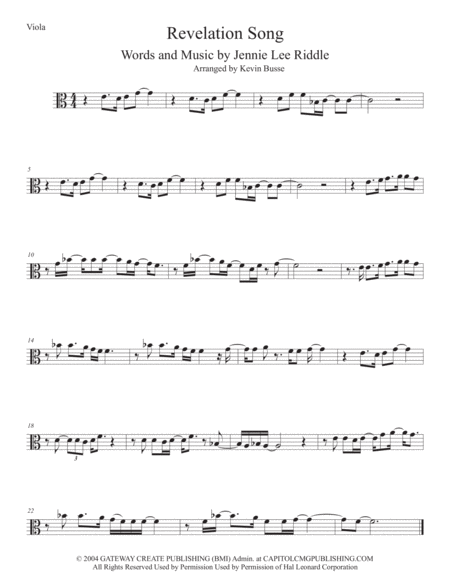 Revelation Song Easy Key Of C Viola Sheet Music