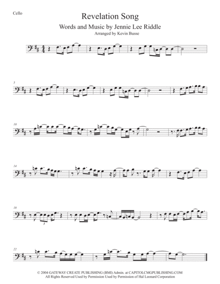 Revelation Song Original Key Cello Sheet Music