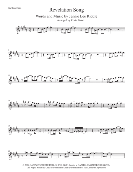 Free Sheet Music Revelation Song Original Key Soprano Sax