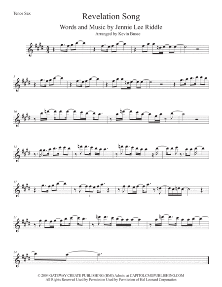 Revelation Song Original Key Tenor Sax Sheet Music