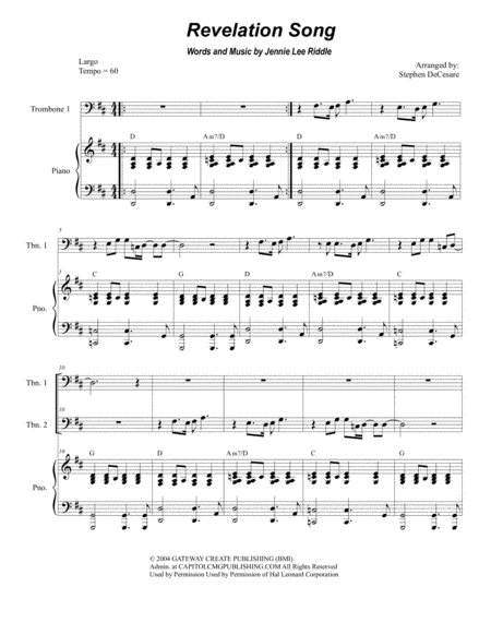 Free Sheet Music Revelation Song Trombone Duet