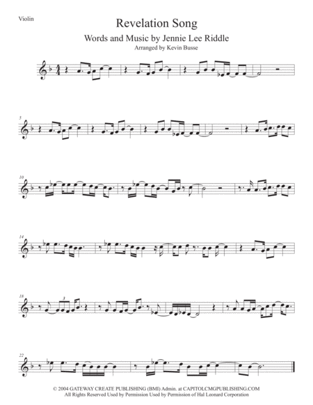 Free Sheet Music Revelation Song Violin