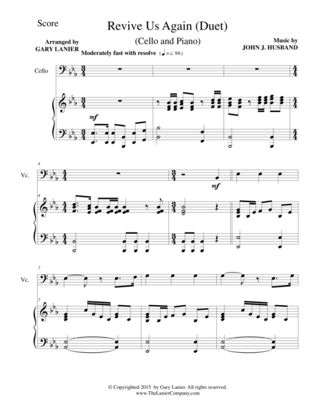 Free Sheet Music Revive Us Again Duet Cello And Piano Score And Parts