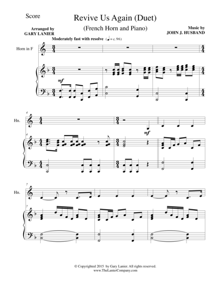 Revive Us Again Duet French Horn And Piano Score And Parts Sheet Music