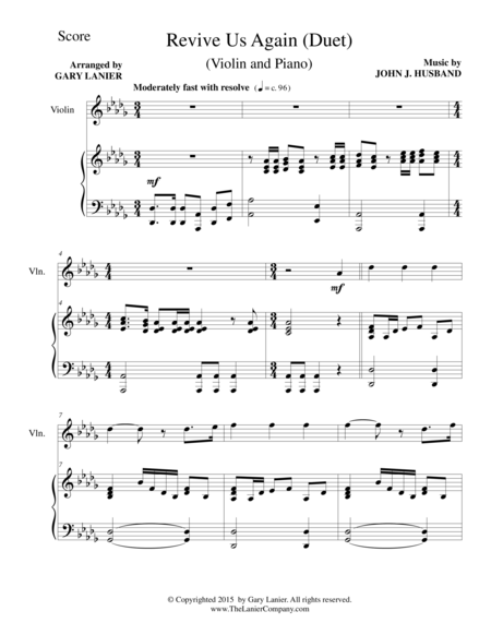 Revive Us Again Duet Violin And Piano Score And Parts Sheet Music