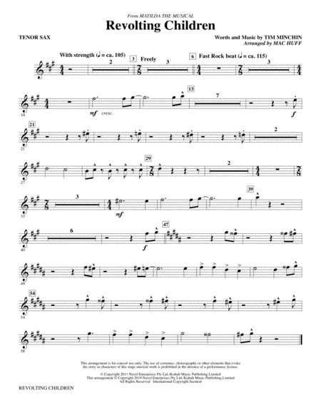 Revolting Children From Matilda The Musical Arr Mac Huff Tenor Sax Sheet Music